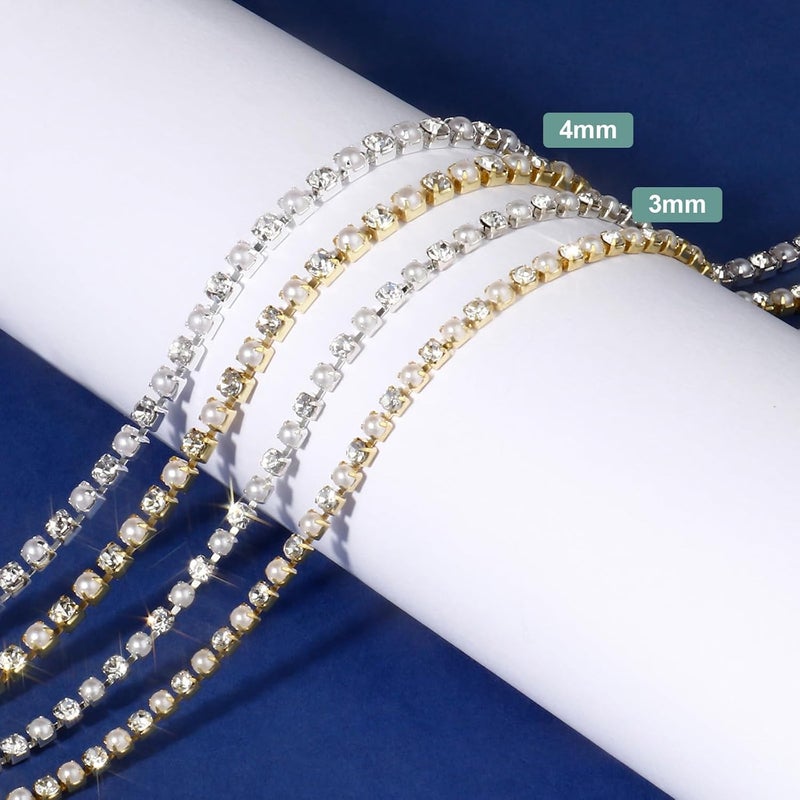 Ucevi 10 Yards Gold Pearl Rhinestone Trim Chain for Craft, 3MM Rhinestone Pearl Beaded Cup Chain Trim by Yard for Sewing DIY Crafts Jewelry Making Decoration - Image 3